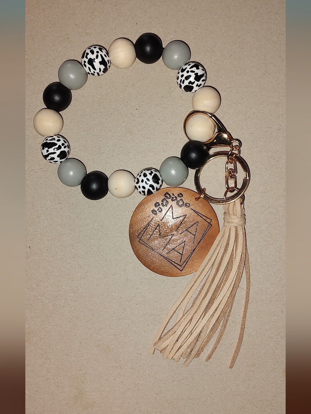 New! Mama Beaded Wristlet Keychain With Tassel